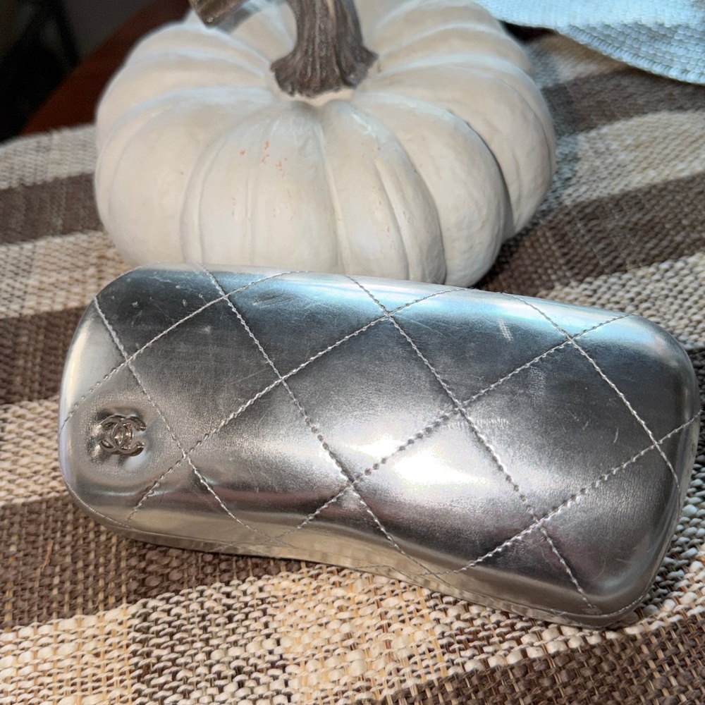 Rare CHANEL Metallic Silver Quilted Sunglass Case